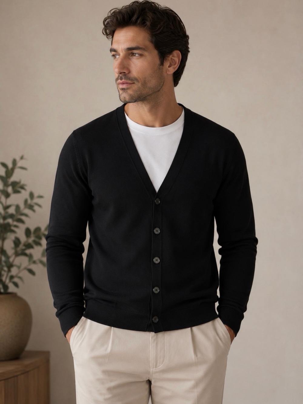 Authentic Armani Black V‑Neck Front Button Cardigan-Beauty Uniform Collection